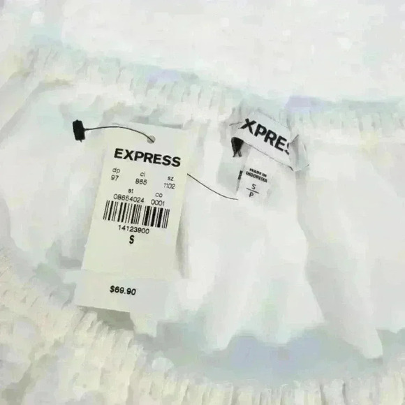 Women's Express Off Shoulder Lined White Eyelet LS Blouse Size S $70 - Picture 6 of 9